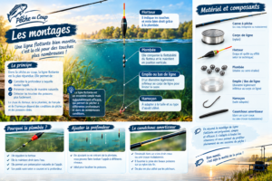 Guide complet sur les montages de lignes à la pêche au coup : rôle de la plombée, choix du bas de ligne, élastique et réglage de la profondeur.