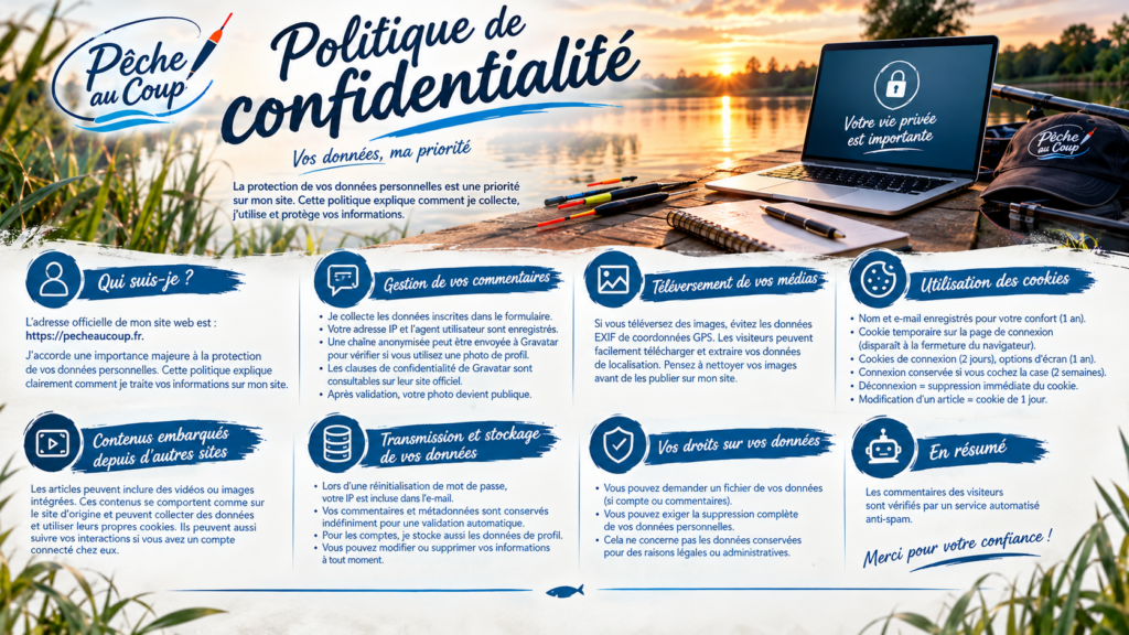 Illustration de la politique de confidentialité du site Pêche au Coup,